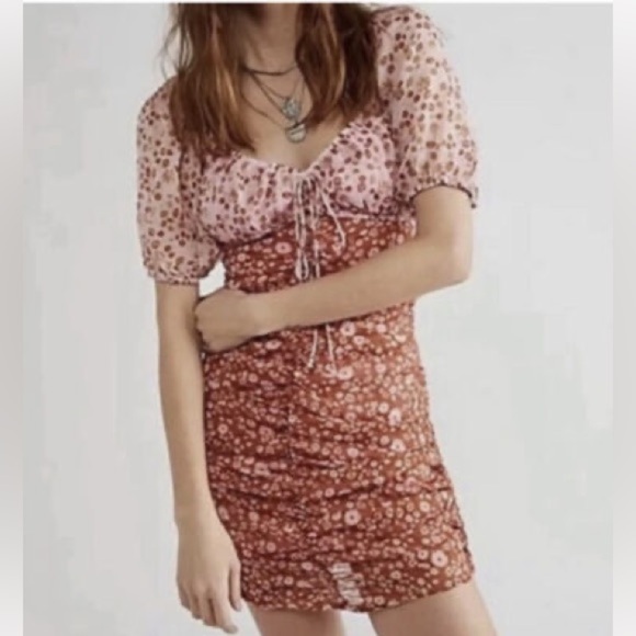 Free People women’s primrose floral Tessa Ruched Mini Dress in size M - Picture 1 of 10